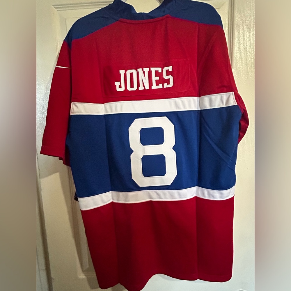 Red and Blue NY Giants Football Jersey with Number 8 - Picture 2 of 2